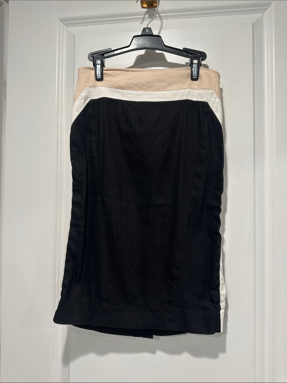 bebe Black, Cream & Tan Colorblock Pencil Skirt